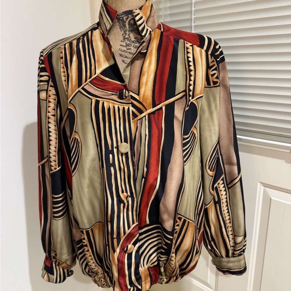 Anastasia vintage lined Black and Gold Striped zippered jacket size Large